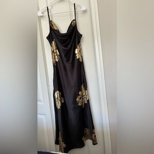 Elegant Black and Gold Floral Dress
